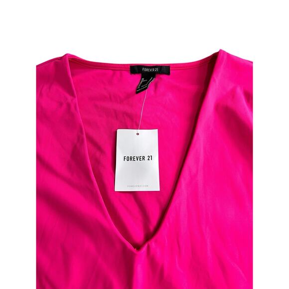 Forever 21 Contour Sculpt Shape V-Neck Long-Sleeve Crop Top Sz Large Pink New - Picture 3 of 8